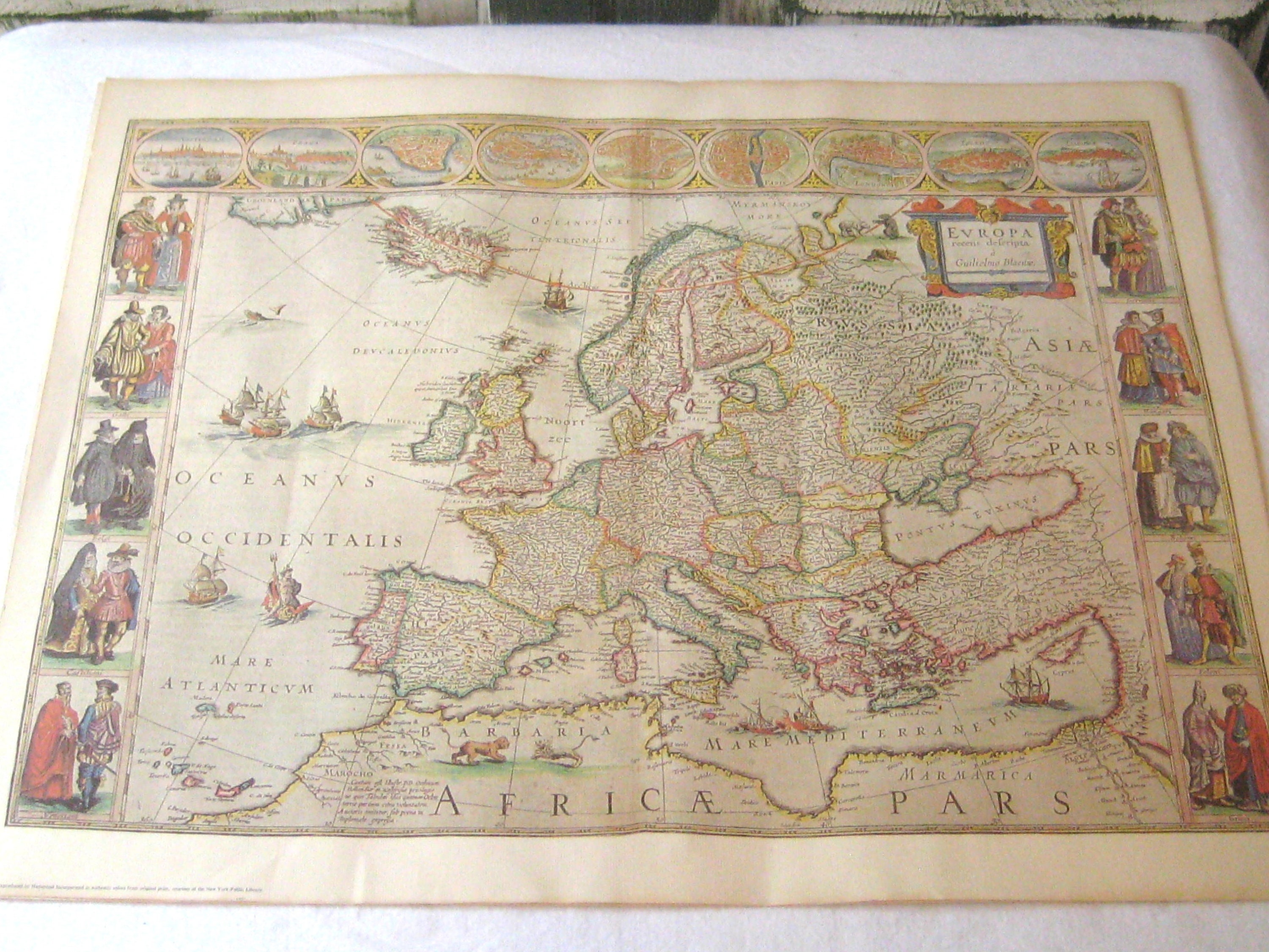Reprodução vintage de mapa de papel antigo da Europa em latim, mapa de parede do velho mundo Itália França, década de 1970, impresso nas cores originais dos EUA, 16 x 20"