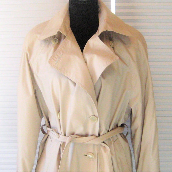 Vintage London Fog trench rain coat, womens khaki trench overcoat, 1970s, size 8 10 medium, long maxi fall spring coat double breasted
