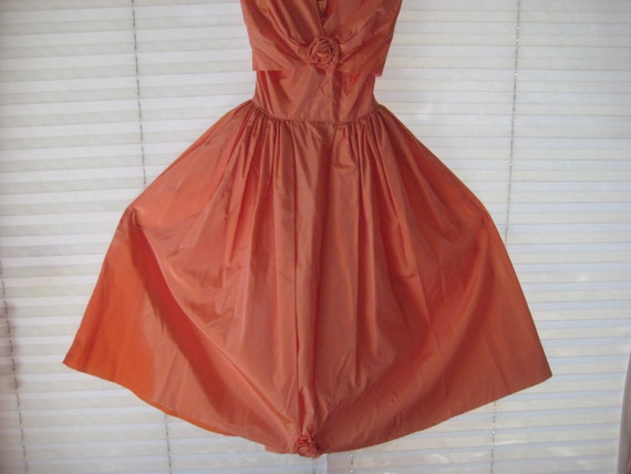 Apricot fit to flare dress, orange evening party … - image 1