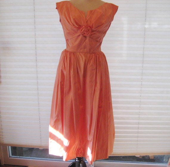 Apricot fit to flare dress, orange evening party … - image 2