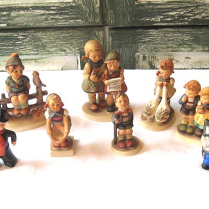 Antique Hummels West Goebel Germany, Close Wayside Harmony, We Congratulate, Little Hiker Helper, young girl geese, chimney sweep policeman