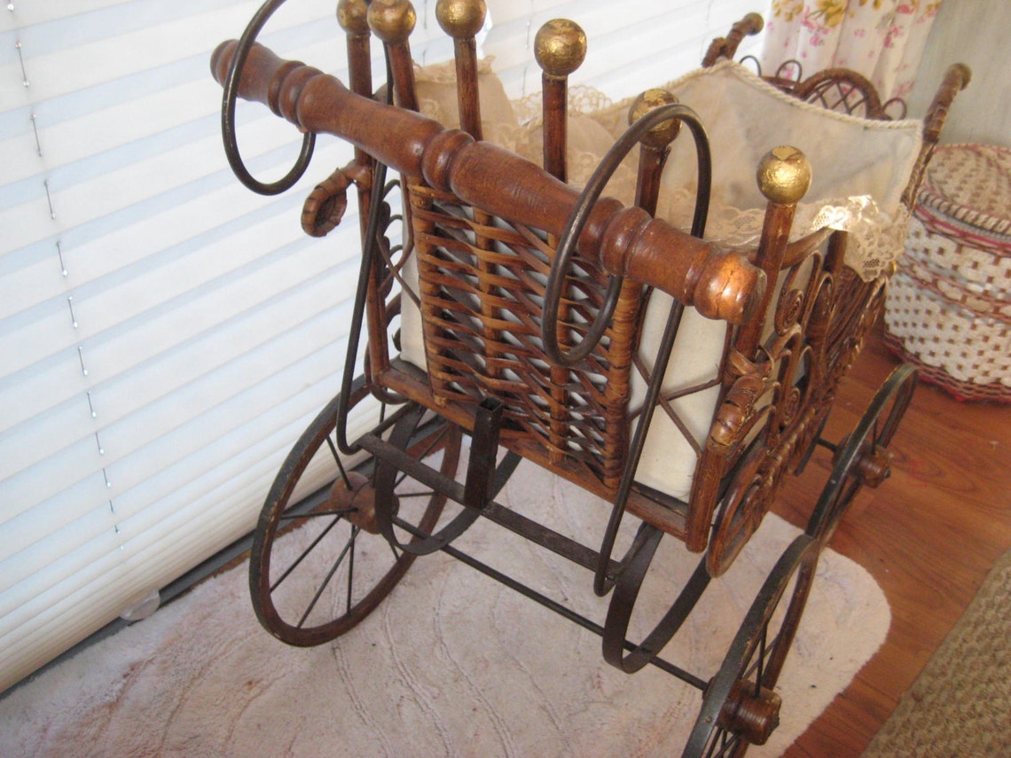 Antique wicker doll stroller from 1800s vintage pram vintage Etsy