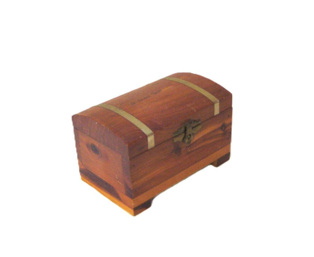 Vintage Small Cedar Box, Hinged Dome Lid, Petite Wood Trunk