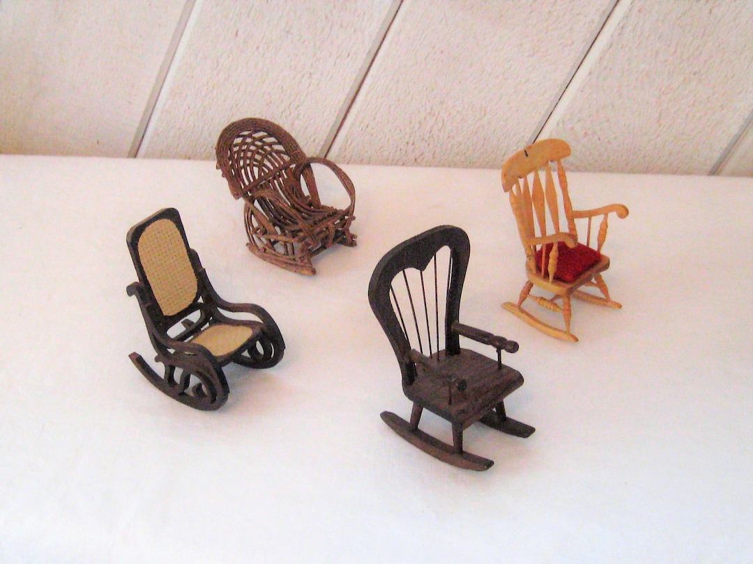 Miniature Rocking Chairs Vintage Miniature Toy Wood Rocking Chairs, Doll House Furniture ...