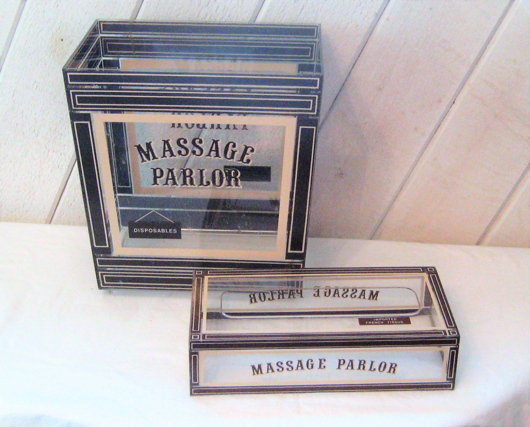 Vintage Waste Trash Can Tissue Holder Set, Massage Parlor, Bathroom ...