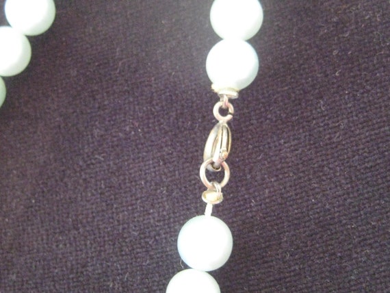 Aqua blue long faux pearl necklace, single double… - image 5