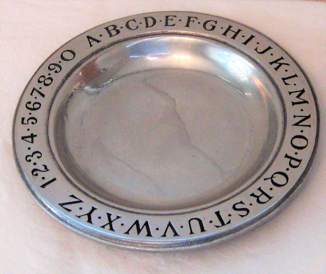 Silver pewter baby plate Wilton ABC 123 alphabet counting Etsy