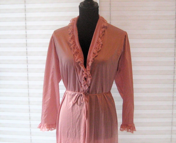 Vintage pink nylon thin robe, summer spring robe,… - image 1