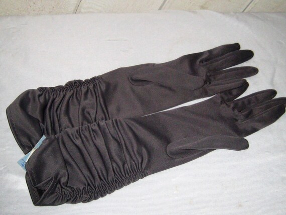 Extra long gray roushed gloves, formal evening glo