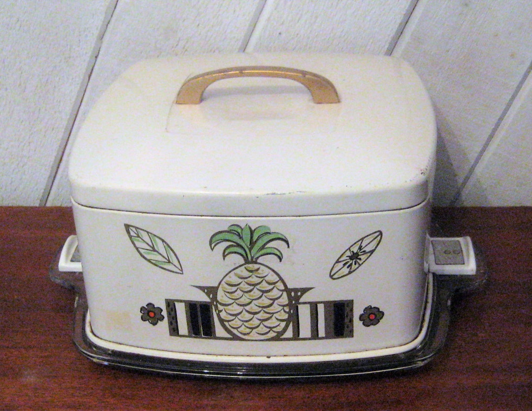 Antique Cake Carrier Tin Metal Cover Thick Glass Tray Etsy