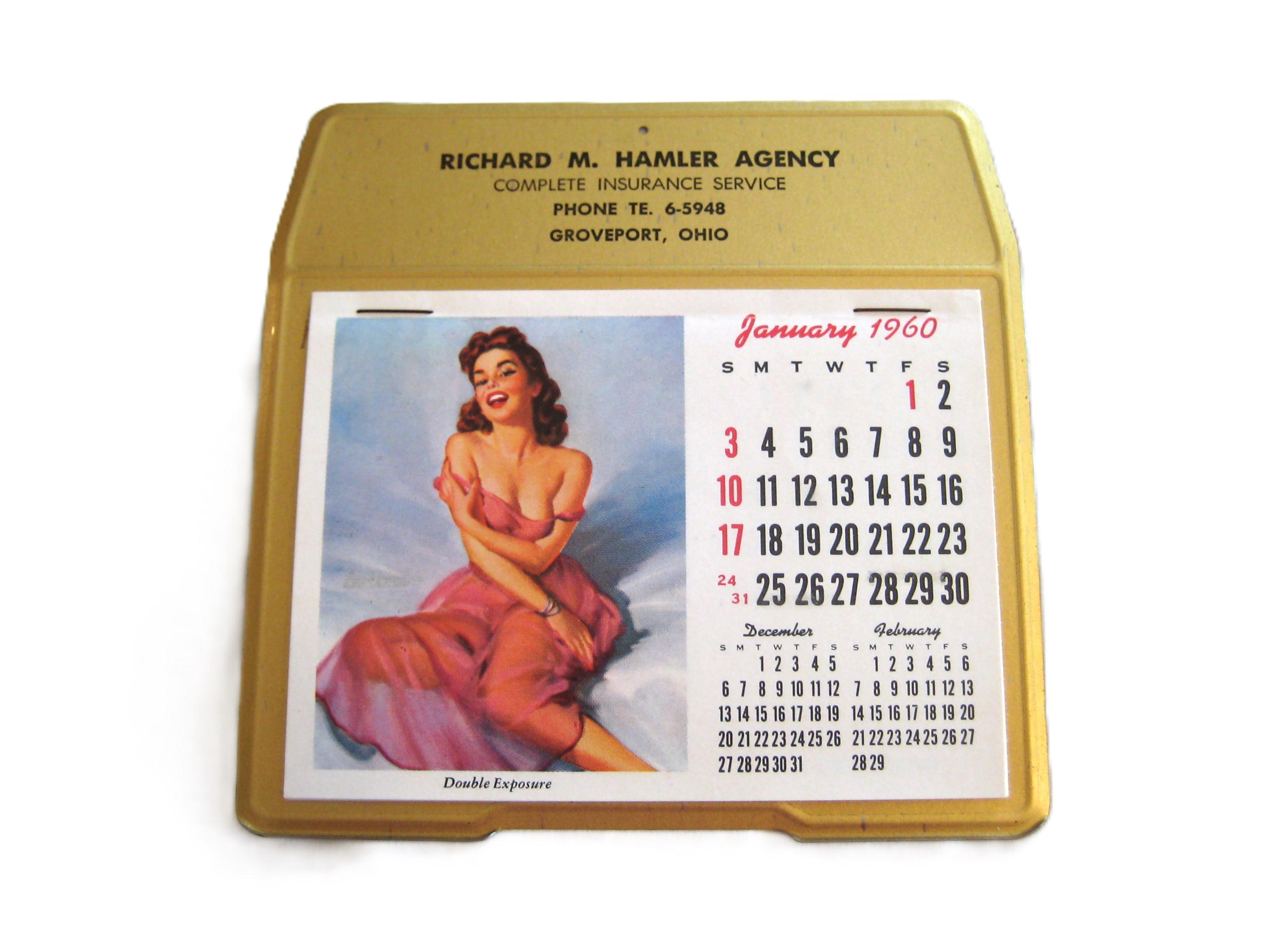 Vintage 1960s Pin up Girl Desk Calendar, Vintage Advertising