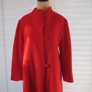 Red wool swing coat, 50s 60s coat, size medium to large, mid century, 50s 60s, warm long maxi winter coat, minimalist overcoat