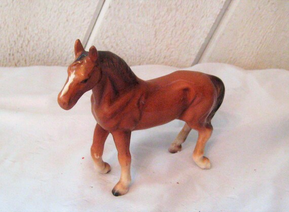 Ceramic Medium Brown Horse Statue Black Tail And Mane White Etsy