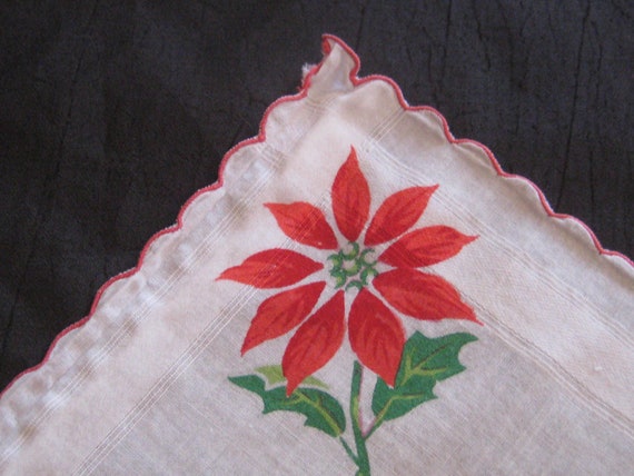 Vintage Christmas womens handkerchief, white red … - image 5