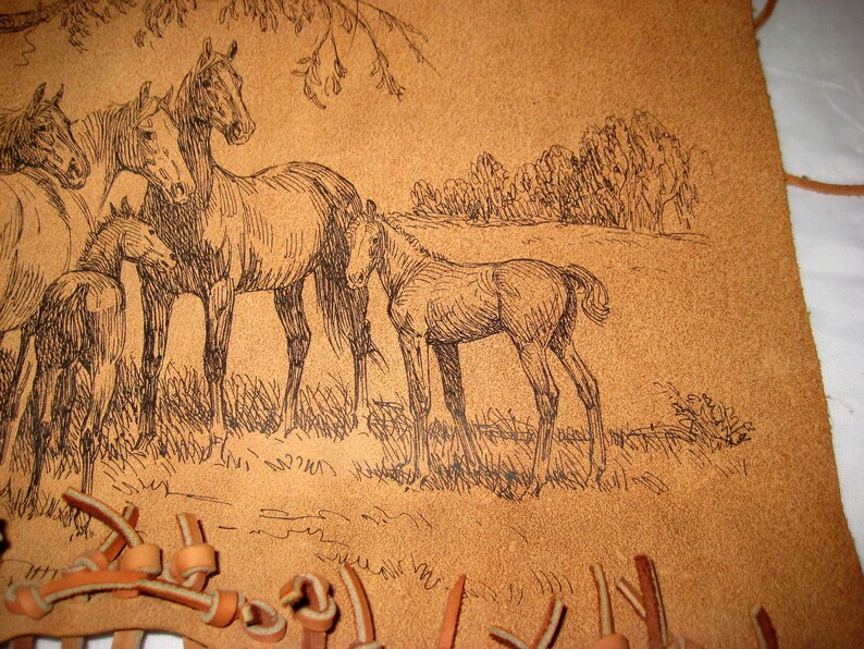 Sam Savitt Ink Drawing of Wild Horses and Colts on Suede Etsy