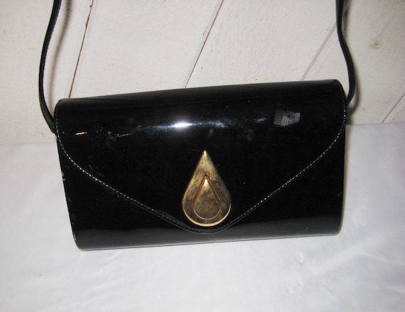 Black patent leather handbag, small black leather… - image 2