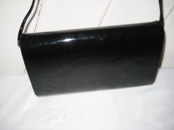 Black patent leather handbag, small black leather… - image 3