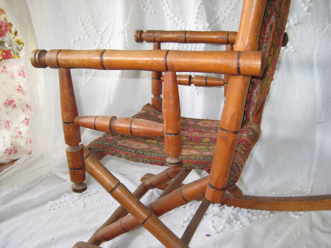 Antique Rocking Chair Childs rocking chair upholstered Etsy
