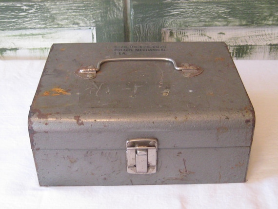 Rustic Gray Metal Tool Box Petite Size Hinged Lid Mechanics - Etsy