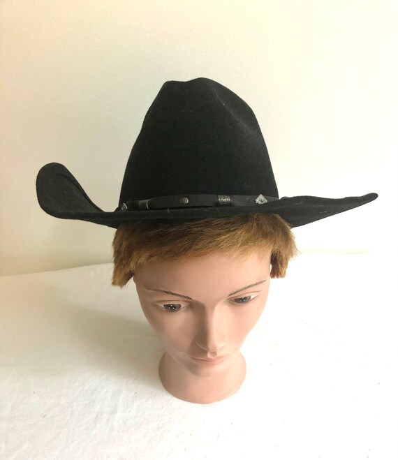 Vintage black cowboy western hat, decorative turquois… Gem