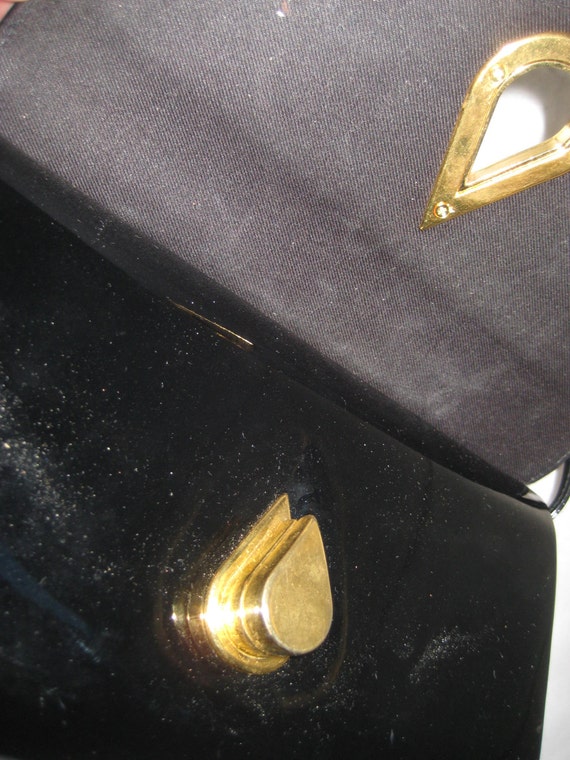 Black patent leather handbag, small black leather… - image 4