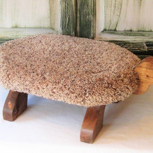 Vintage hand made turtle stool, upholstered foot stool, wood wooden large, one of a kind, boho hippie bohemian eclectic decor