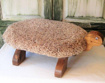 Vintage hand made turtle stool, upholstered foot stool, wood wooden large, one of a kind, boho hippie bohemian eclectic decor