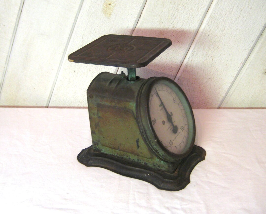 Antique Metal Food Scale, Family Scale Made in USA, Green Black Rustic ...