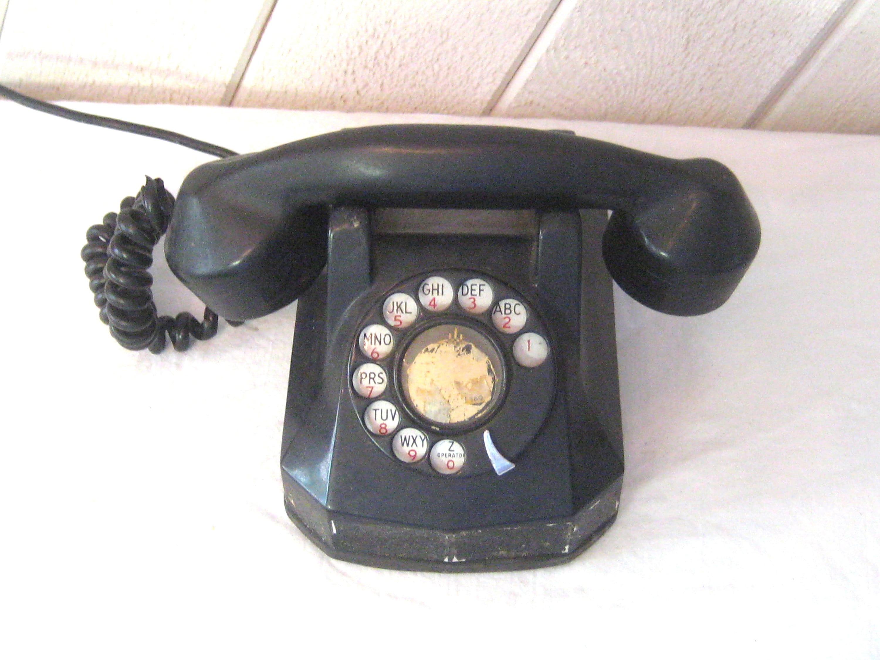 Antique Black Telephone, MCM Bakelite Rotary Phone, Mid Century