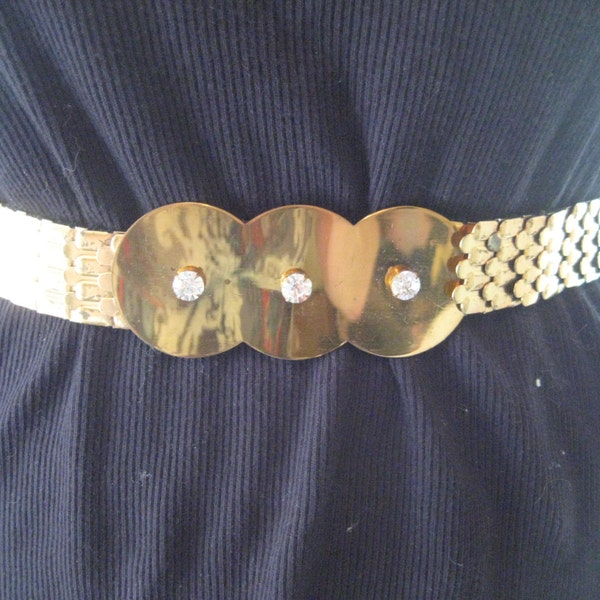 Gold Medallion belt, stretch waist belt, art deco belt