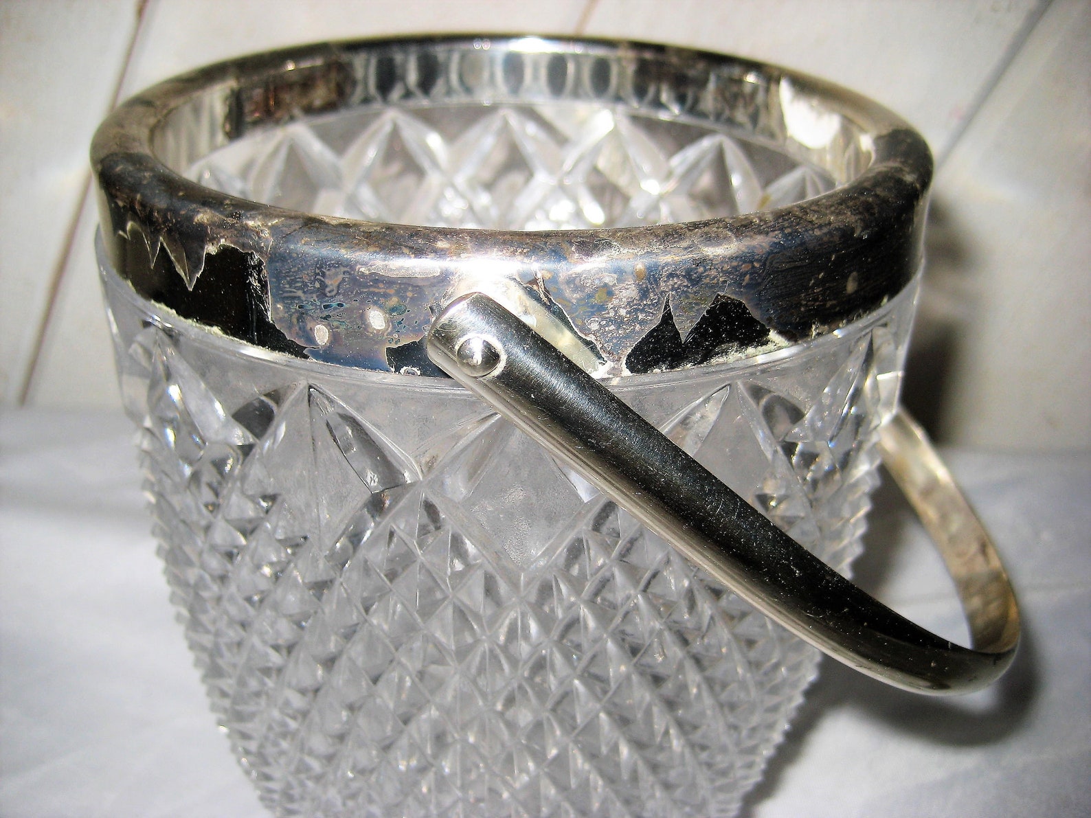 Cut Glass Ice Cube Bucket Diamond Cut Glass Decorative Etsy