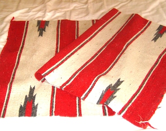 Vintage wool southwest runner rug, striped off white gray coral red, tapestry wall hanging, 1970s, southwestern Native American bohemian