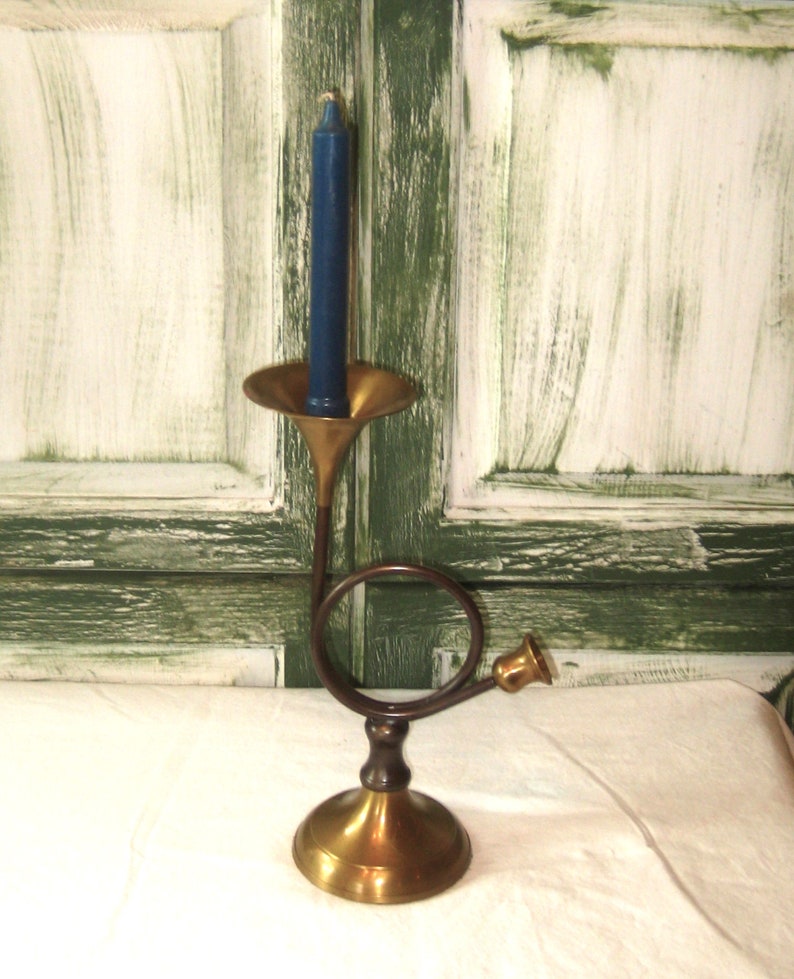 Vintage Brass Horn Candlestick Holder, Decorative Faux Musical ...