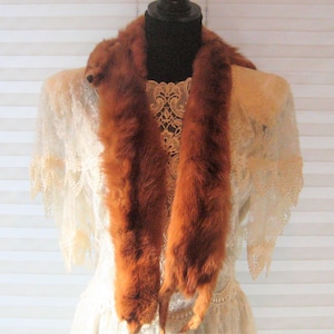 Red four pelt stole / wrap, four pelt fur shawl, genuine fur, MCM 4 long pelt wrap, mid century, 40s, 50, gift for her