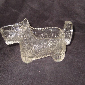 Vintage clear glass dog creamer, scotty dog, mid century collectible kitchen decor, 30s 40s 50s pipe holder L E Smith, depression era