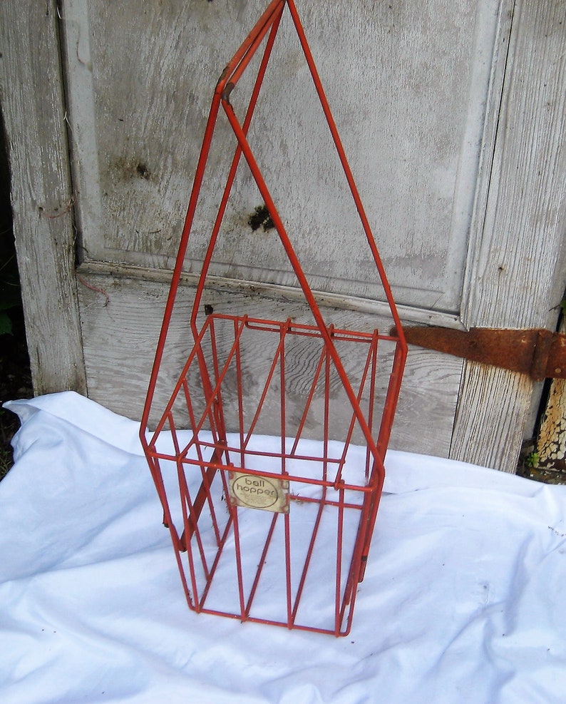 Orange Tennis Ball Hopper Vintage Repurposed Plant Stand Rustic Heavy Wire Metal Ball Hopper Products Northbrook Ill Pat Nu 3371950