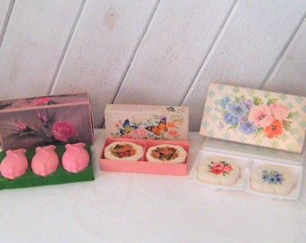 Vintage Avon soaps, Hostess sets, Butterflies Blossoms, Country Garden, Touch of Roses, mid century 50s 60s, fragrant bathroom decor