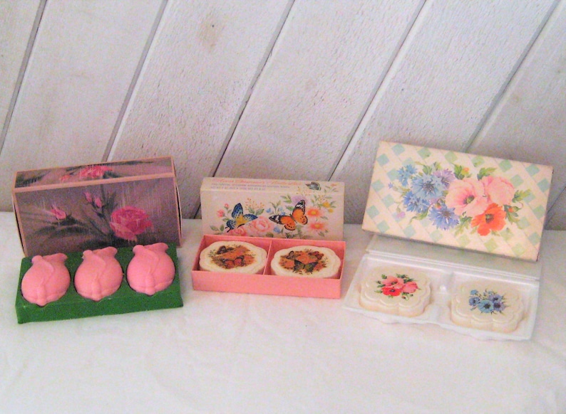 Vintage Avon soaps, Hostess sets, Butterflies Blossoms, Country Garden, Touch of Roses, mid century 50s 60s, fragrant bathroom decor image 1