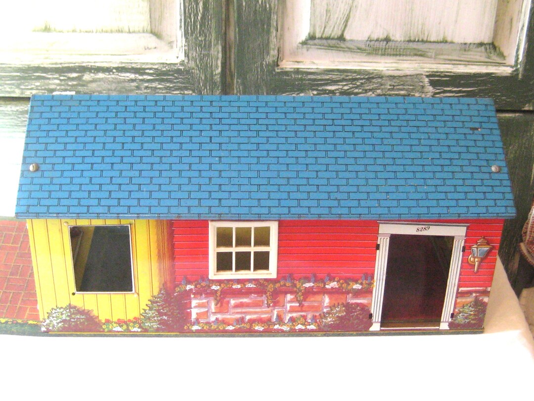 Antique Metal Doll House, Tin 3 Room Ranch Style, Wolverine Toys, Made
