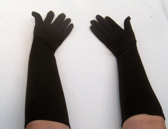 Vintage extra long formal brown gloves, nylon str… - image 1
