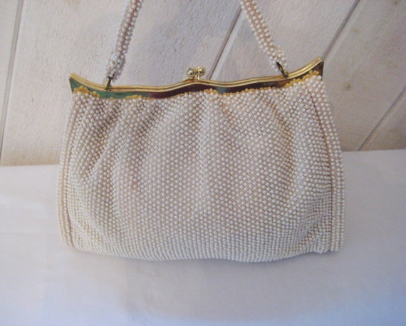 Ivory Top Handle Beaded Purse Cream Formal Evening Bag Chain Handle Roomy off White Small Handbag Mid Century 1950s Corde bead Purse Etsy Ireland