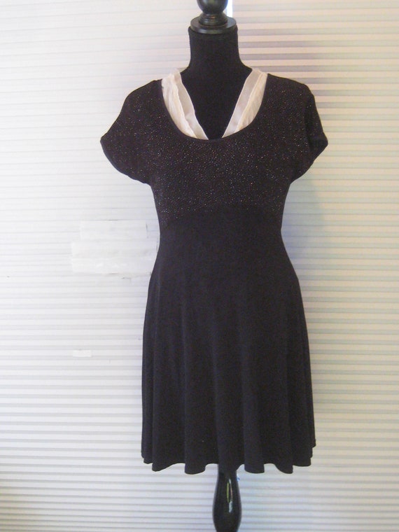 Vintage black dress, 70s 80s, polyester glitter b… - image 1