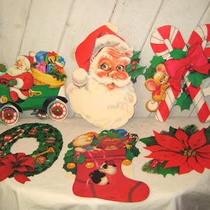 SOLO medias restantes Recortes de cartón vintage NOS con tinte navideño para colgar en la pared, adornos para ventanas de doble cara, se venden por separado MCM años 50 y 60
