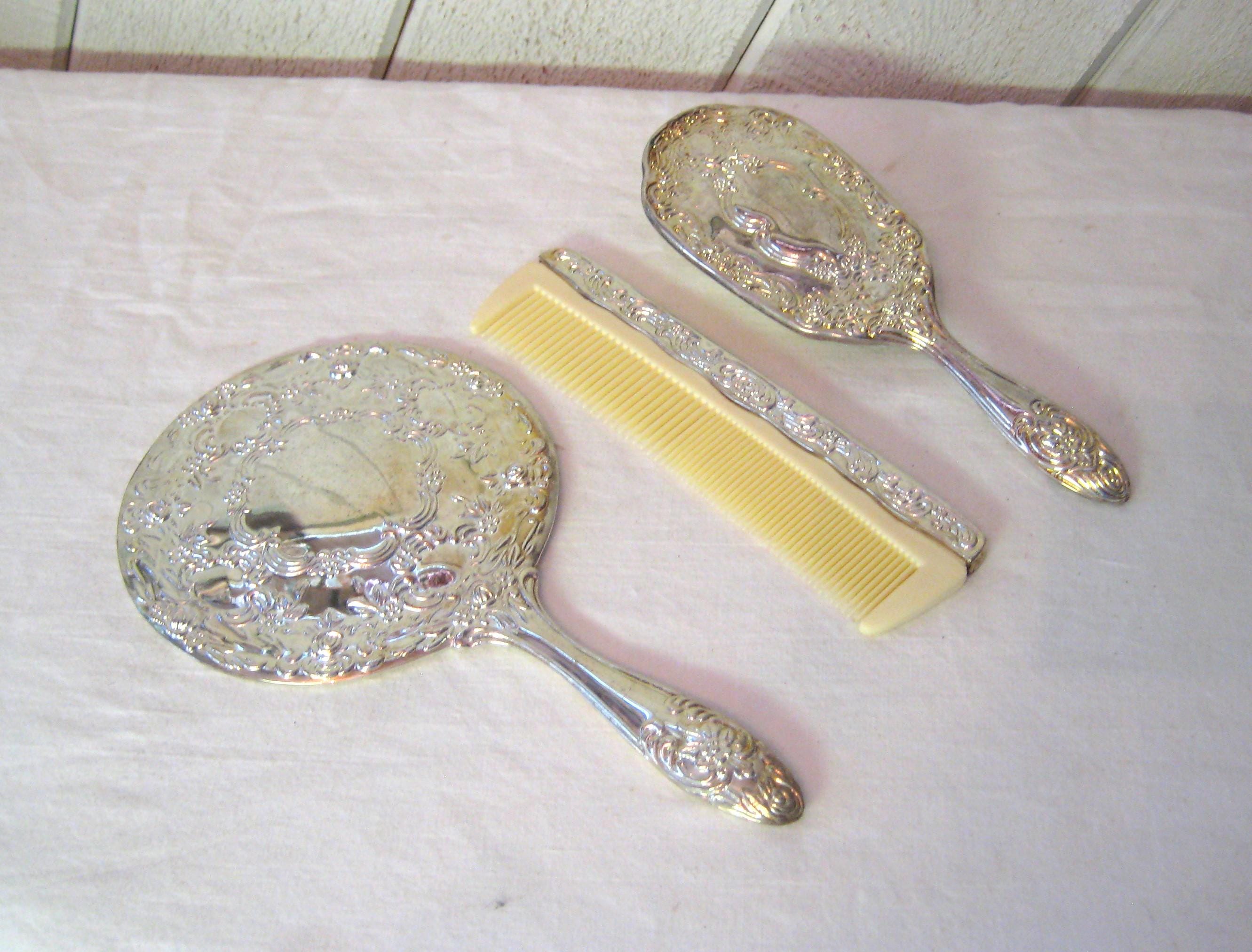 Vintage Silver Plated Vanity Set Hand Mirror Comb Hair Brush m54617304605_1.jpg main image 4