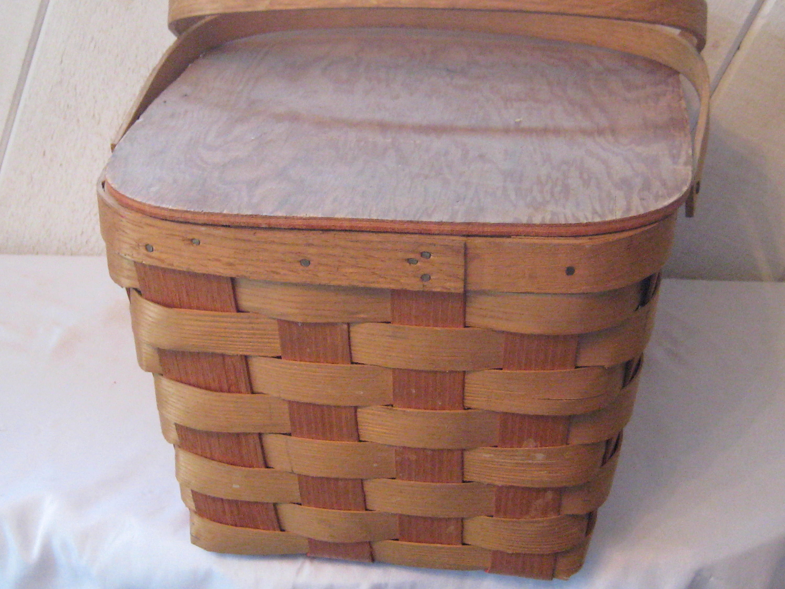Vintage wooden picnic basket woven wood picnic basket hinged Etsy