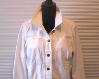 Vintage white jean jacket, 1990s size large L, spring summer lightweight jacket Croft & Barrow