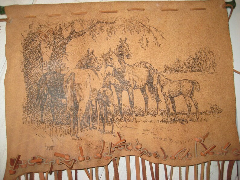 Sam Savitt Ink Drawing of Wild Horses and Colts on Suede Etsy