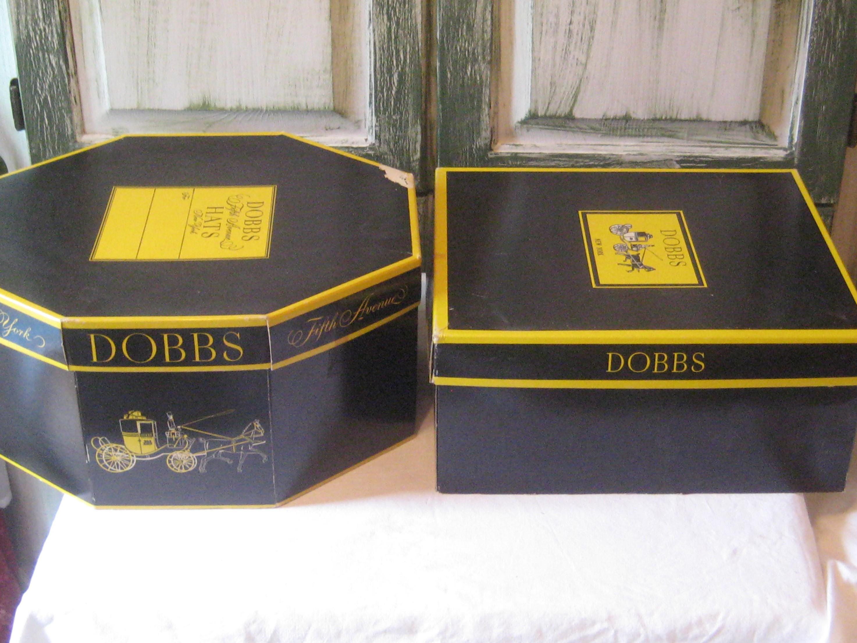 Vintage Dobbs Fifth Avenue Hat Box Horse + Buggy Women’s Mink Hat & Hat Block Vintage Rectangle Dobbs Hat Box, Black Yellow Mens Hat Box  main image 2