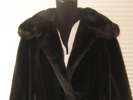 Vintage Faux Fur Coat Fake Black Mink Car Coat Silk Warm Winter