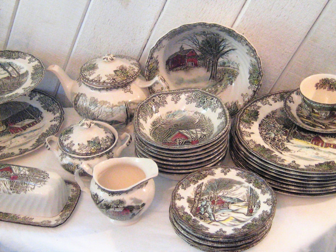 Vintage Plates Cups Saucers, Teapot Creamer Sugar Salad Dessert Serving
